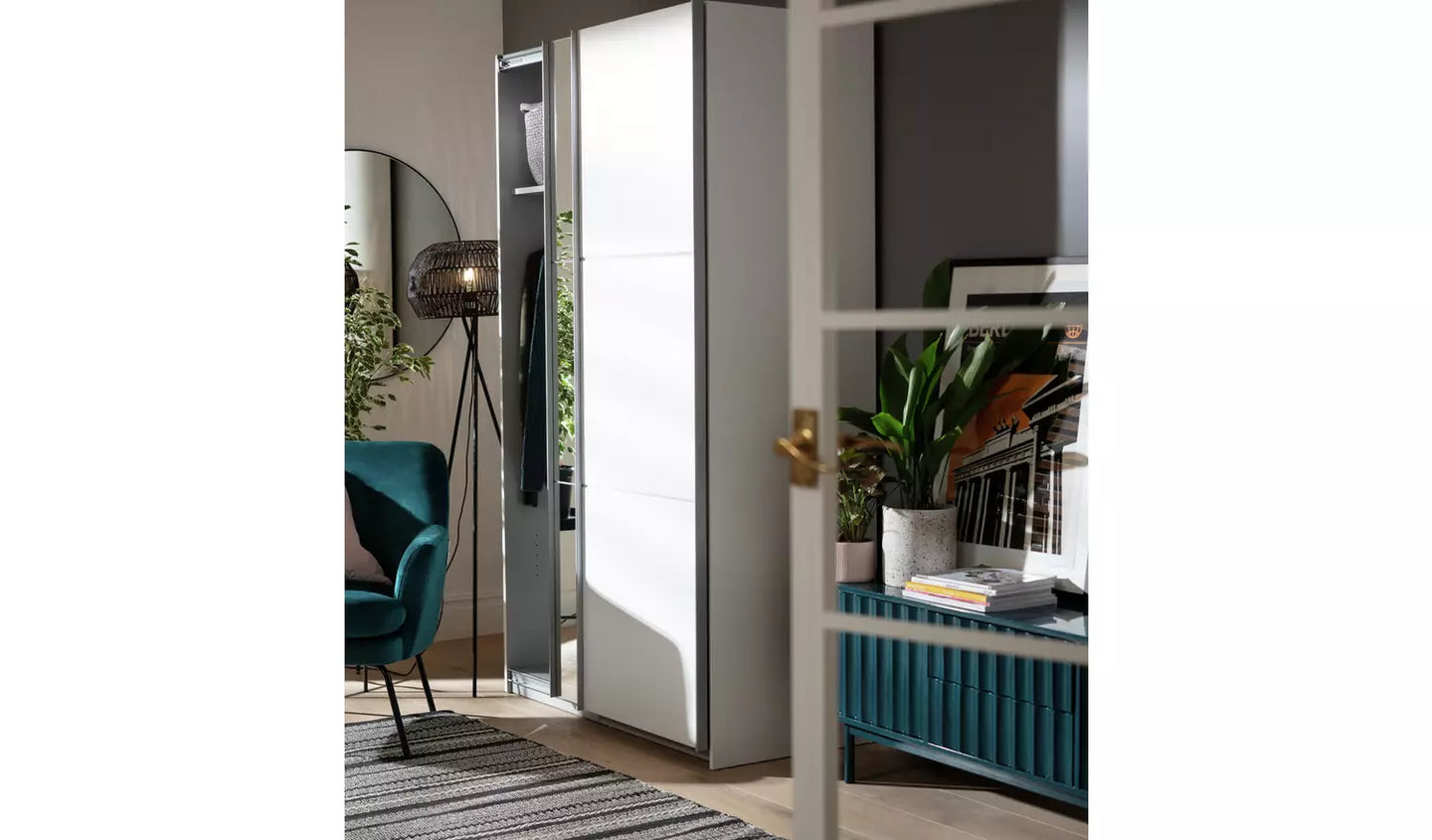 Habitat Holsted Small White & Mirror Wardrobe